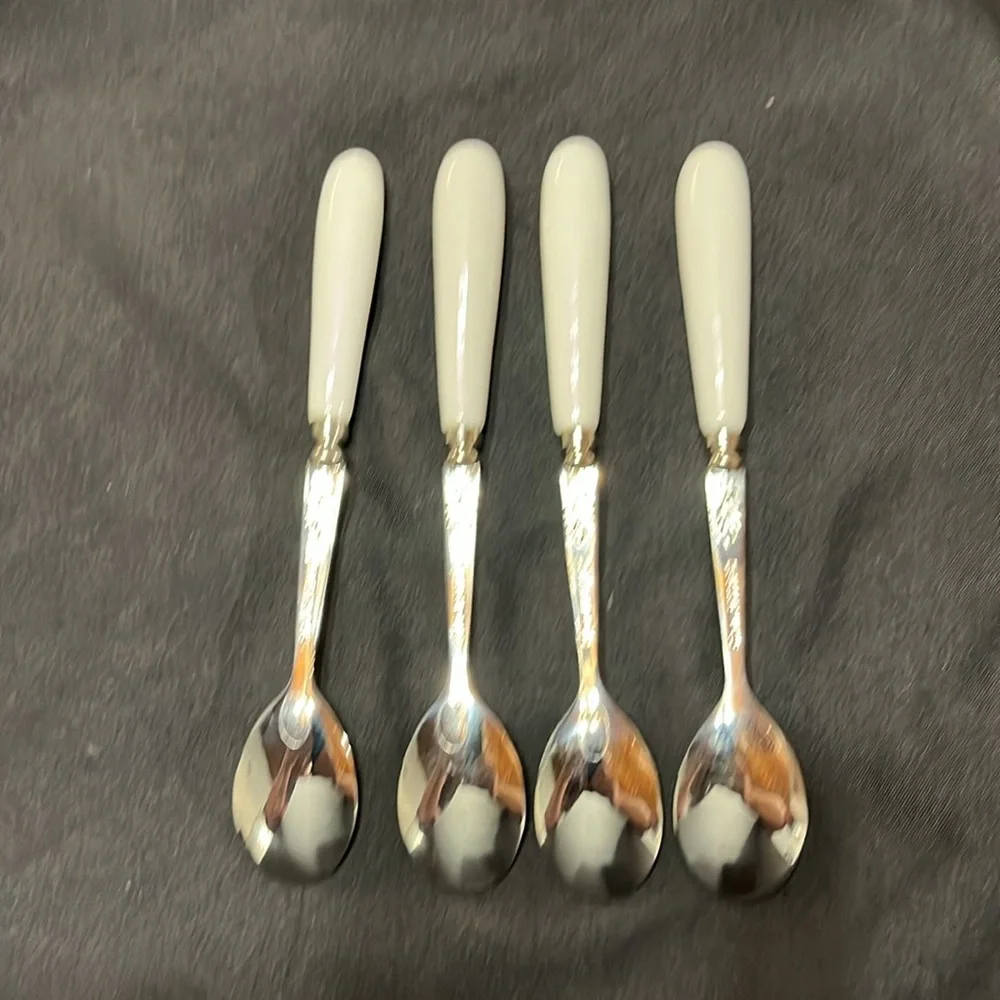 Set of 4 Stainless Infant Spoons Porcelain Handles